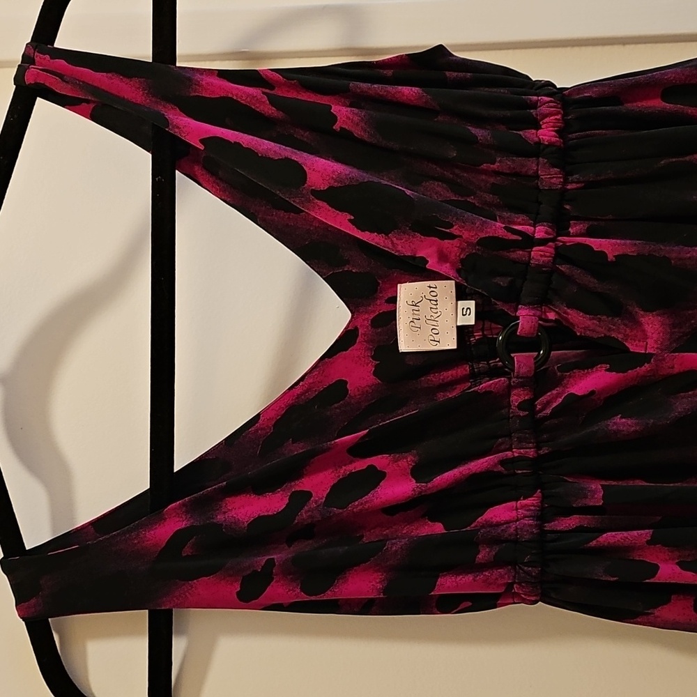 Pink And Blakc Print Dress Size Small